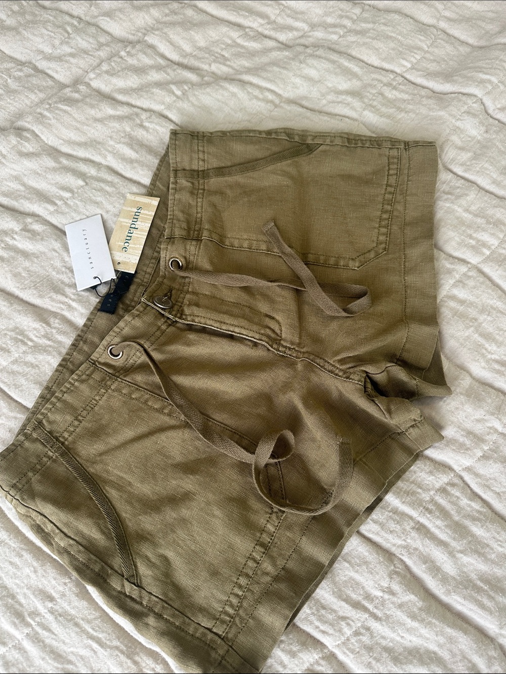 100% Linen NWT! Sanctuary Olive Green Linen Drawstring Bermuda Shorts